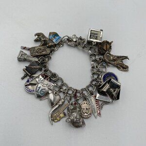Vintage Elco Sterling Silver Charm Bracelet 60 70's Sweet 16 Nursing Kent State
